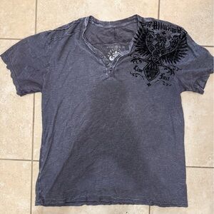 Affliction Charcoal Henley Tee with Black Graphic